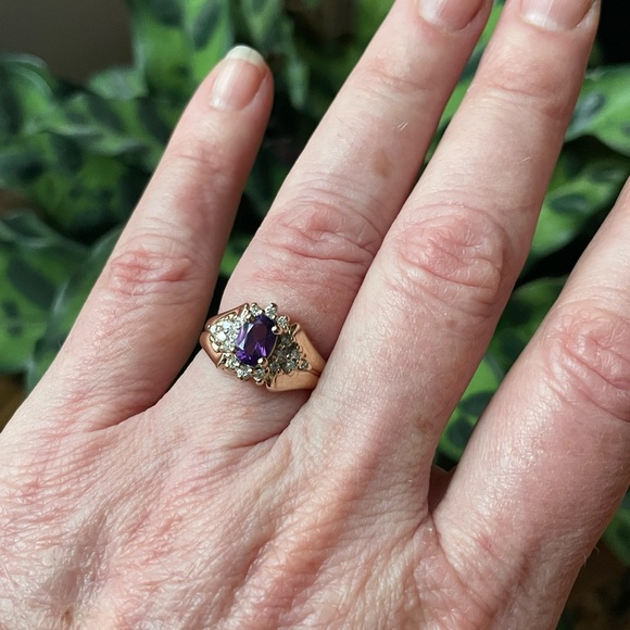 SOLD on another platform ~ Amethyst and diamond ring set- 14 karat gold~ size 7 - Picture 6 of 6